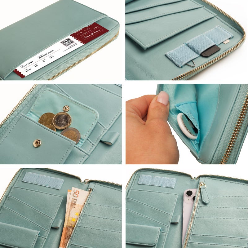 Apadi Family Passport Holder with AirTag RFID Passport Wallet Leather Travel Wallet Womens with Zipper Multiple Travel Document Organizer Holder for 4 6 Passport Cover Case Porta Pasaporte Familiar - Image 5