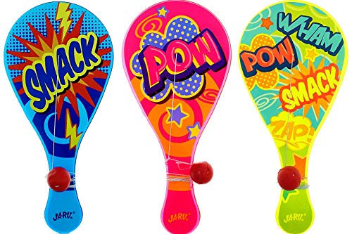 JARU Paddle Ball with String 3 Paddle Balls Classic RetroStyle Paddle with Ball Attached for Kids Party Favors Classroom Prizes Goodie Bag Stuffers 19943s - Image 1