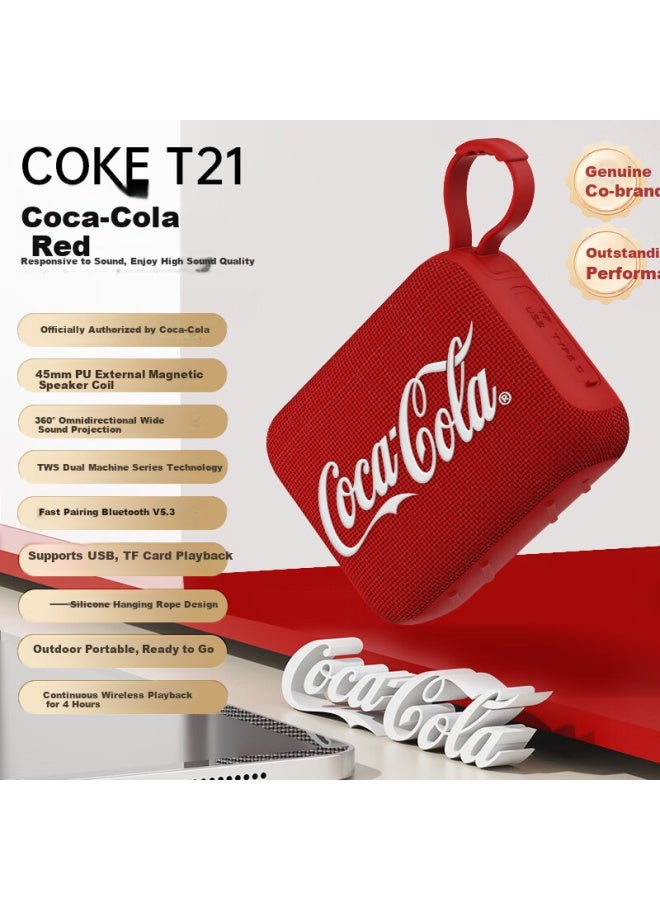 Coca-Cola T21 Outdoor Wireless Bluetooth Speaker Portable Subwoofer Home Car Dual Machine Series Bluetooth Speaker Mini Fever High Sound Quality Computer Speaker - Image 1