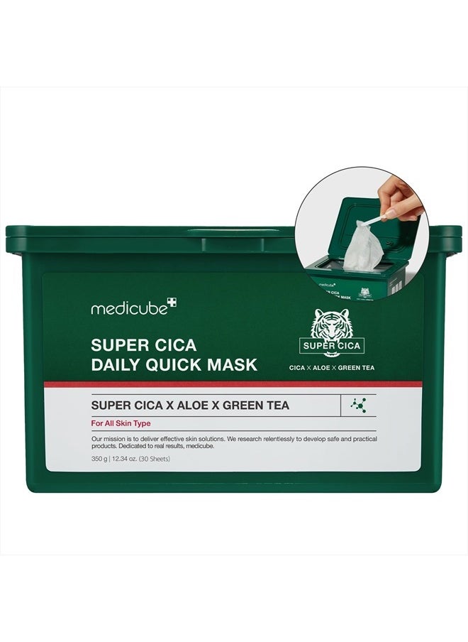 Medicube Super Cica Daily Quick Facial Masks (30 Sheets) - 60-Second Soothing & Hydrating Facial Mask with 88% Cica, Instant Cooling & Moisturization - 100% Vegan Certified, Korean Skincare  - Image 1