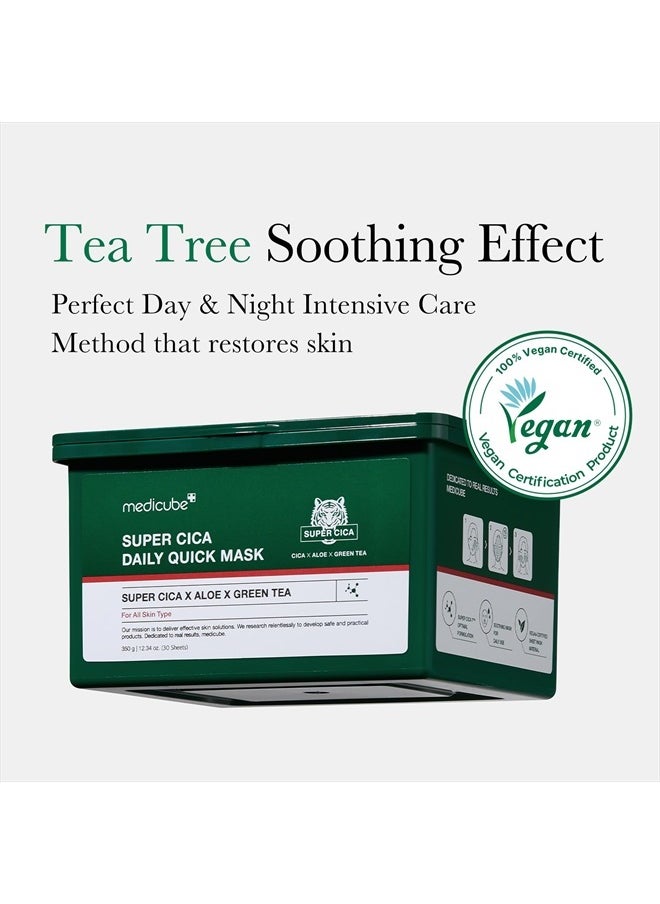 Medicube Super Cica Daily Quick Facial Masks (30 Sheets) - 60-Second Soothing & Hydrating Facial Mask with 88% Cica, Instant Cooling & Moisturization - 100% Vegan Certified, Korean Skincare  - Image 5
