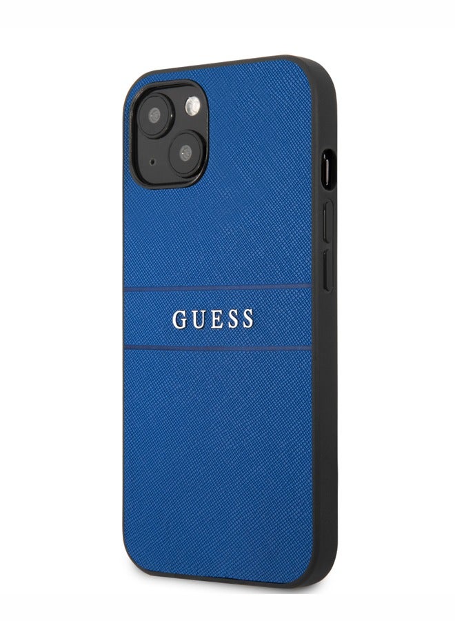GUESS iPhone 13 Case 6.1inch PU Leather Back Cover Saffiano with Metal Logo Hot Stamp Stripes / Compatible with wireless chargers / Easy snap-on / Drop protection - Blue - Image 2