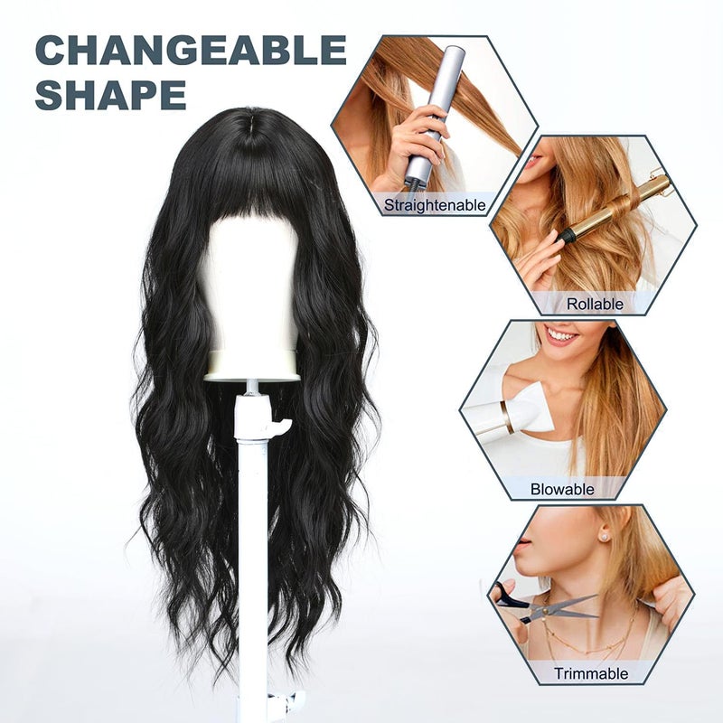 Esmee Long Wavy Black Wig for Women Natural Synthetic Hair Heat Resistant Brunette Wigs with Fringe - Image 5