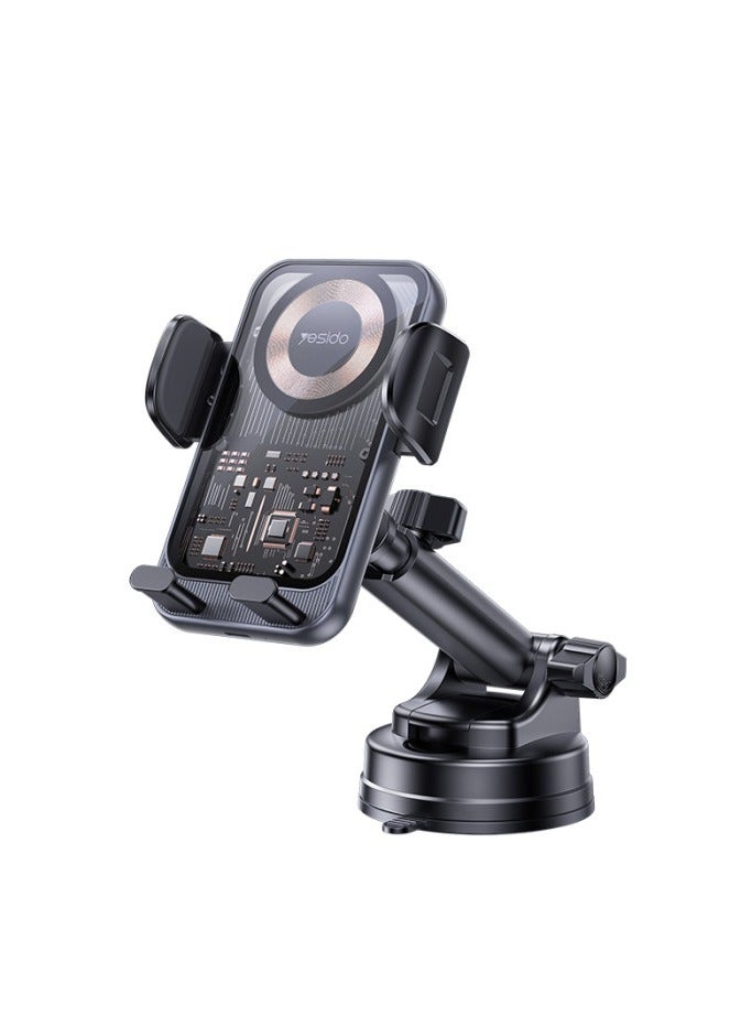 Yesido C307 360 Rotation Electric Locking 15W Wireless Fast Charging Transparent Car Phone Holder - Image 1