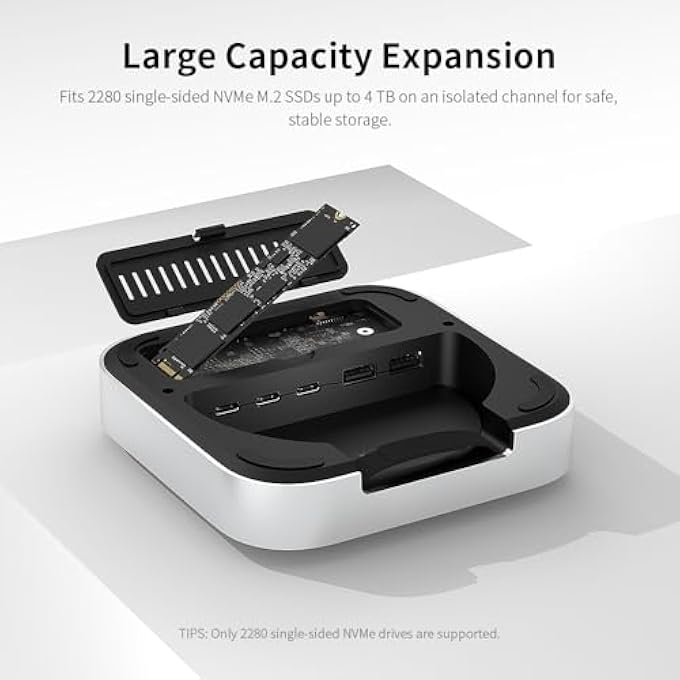 rayihni MAC MINI M4 DUAL CHANNEL DOCK & DESK MOUNT WITH 4TB M.2 NVME SSD ENCLOSURE, 10GBPS USB A/C DATA PORT, SD/TF CARD SLOT, 4K@60HZ HDMI, MAC MINI M4 ALUMINUM DOCK STAND & HUB - Image 3