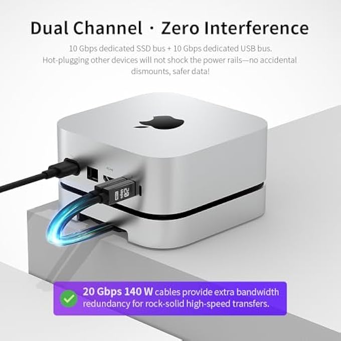 rayihni MAC MINI M4 DUAL CHANNEL DOCK & DESK MOUNT WITH 4TB M.2 NVME SSD ENCLOSURE, 10GBPS USB A/C DATA PORT, SD/TF CARD SLOT, 4K@60HZ HDMI, MAC MINI M4 ALUMINUM DOCK STAND & HUB - Image 2