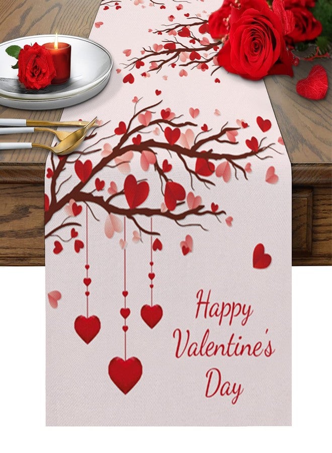 TweetyBed مفرش طاولة عيد الحب 70 بوصة، مفارش طاولة عيد الحب السعيد لغرفة الطعام، مفرش عشاء على شكل قلب وغصن شجرة، ديكور لحفلات الزفاف والذكرى السنوية - Image 1