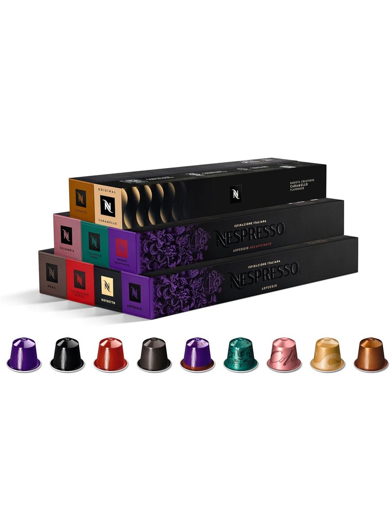 Nespresso Original Line Coffee Capsules Discovery Pack, 90 Pods – Mixed Assortment of 9 Blends, Compatible with Original Machines, Recyclable Aluminum Capsules - Image 1