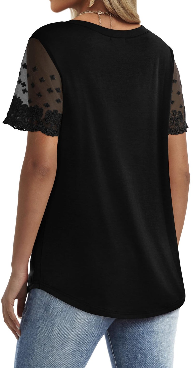 OFEEFAN Plus Size Shirts for Women Summer V Neck Tunic Tops to Hide Belly Fat Black 3XL - Image 5