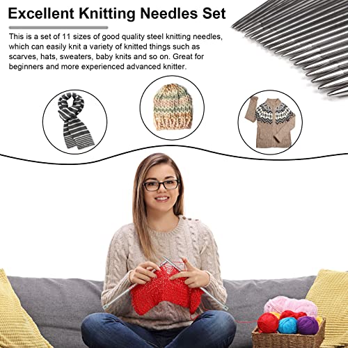 Aeelike 11 Pairs Knitting Needles Set - 10 Inches Stainless Steel Knitting Needles Single Point with Roll Bag - Portable Metal Knittings Needle Set for Beginners Size 2mm to 8mm - Image 4
