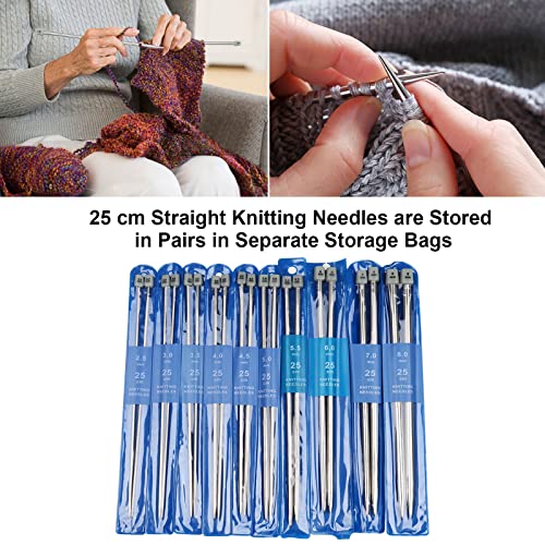 Aeelike 11 Pairs Knitting Needles Set - 10 Inches Stainless Steel Knitting Needles Single Point with Roll Bag - Portable Metal Knittings Needle Set for Beginners Size 2mm to 8mm - Image 5