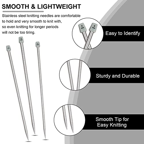 Aeelike 11 Pairs Knitting Needles Set - 10 Inches Stainless Steel Knitting Needles Single Point with Roll Bag - Portable Metal Knittings Needle Set for Beginners Size 2mm to 8mm - Image 3