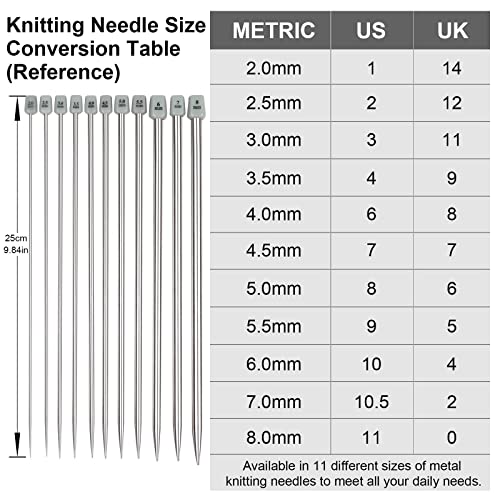 Aeelike 11 Pairs Knitting Needles Set - 10 Inches Stainless Steel Knitting Needles Single Point with Roll Bag - Portable Metal Knittings Needle Set for Beginners Size 2mm to 8mm - Image 2