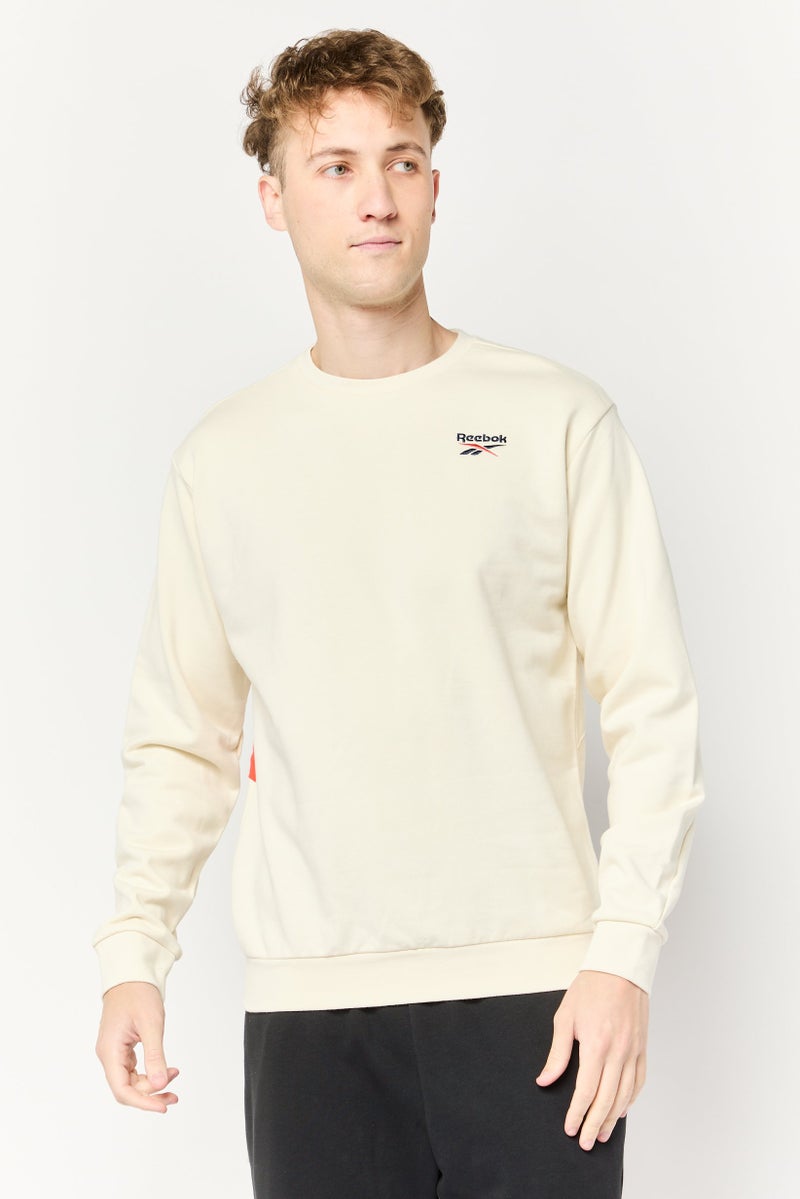 Reebok Men Sportswear Fit Embroidered Logo Long Sleeves Outdoor Sweatshirt, Creamn - Image 1