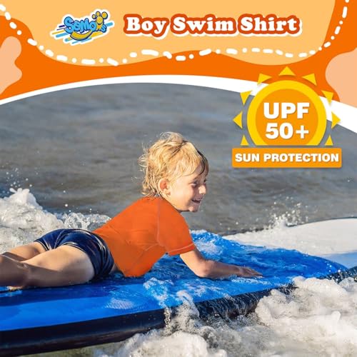 Semois Boys Rash Guard Short Sleeve, Orange UPF 50+ Sun Protection Rashguard Slim Fit Swim Shirt Fishing Surf Quick Dry Cool Beach Clothes for Toddler Youth Kids Size 2T Sports - Image 2