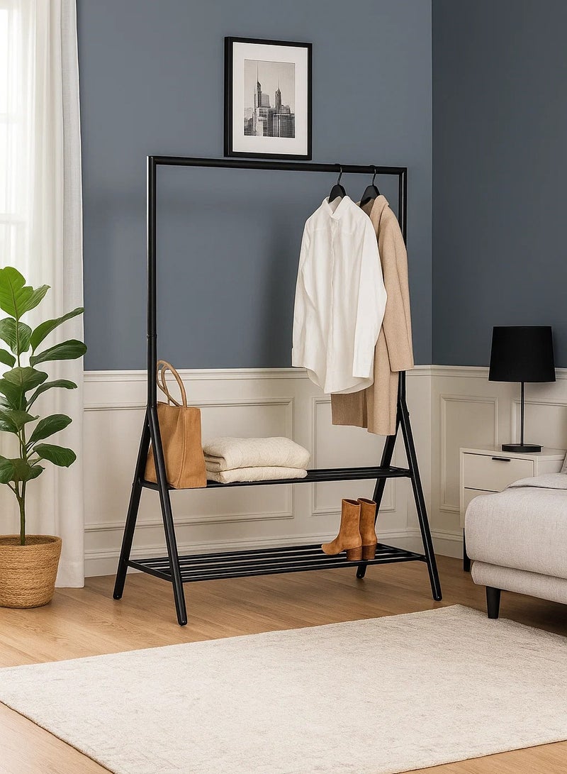 لوفت حامل شماعات الملابس، L121XP56.5XH167CMS، أسود، مكواة مع رف - 193462 - Image 1