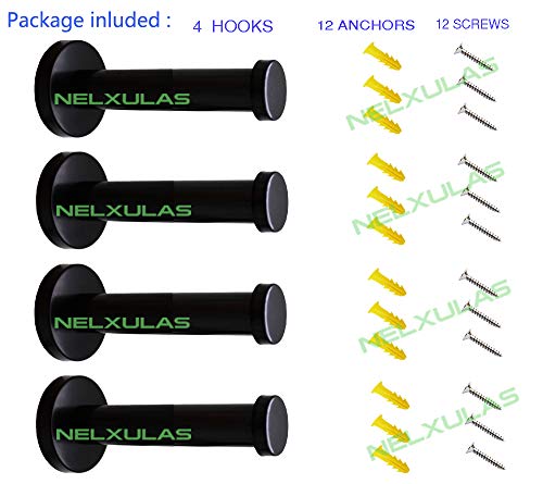 NELXULAS Classic Black Stainless Steel Heavy Duty Wall Mount Hooks, Bath Towel Hooks, Coat Hanger, Handbag Hooks, 4 in Pack (4") - Image 2