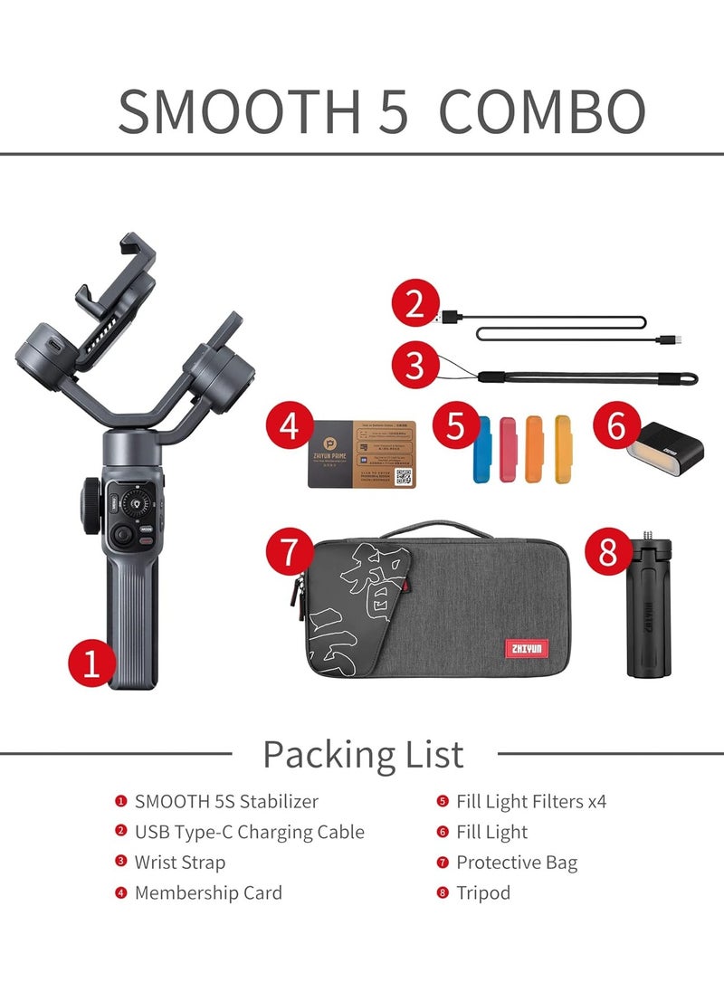 Zhiyun - Zhiyun Smooth 5S Combo Gimbal Stabilizer for Smartphone 3-Axis Handheld Gimbal - Image 1
