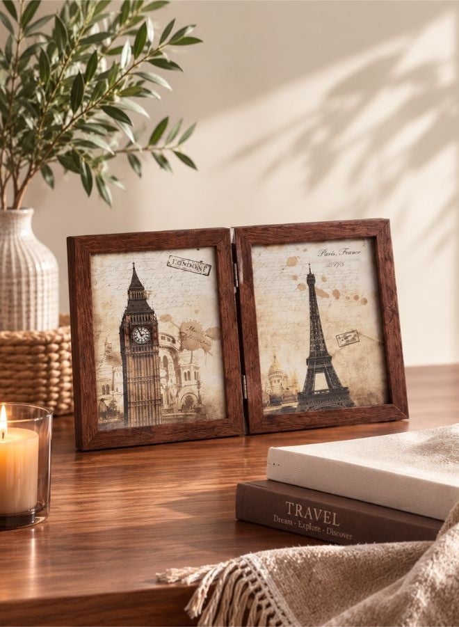 Dual-Fold Wooden Photo Frame: Showcasing Memories in Style and Flexibility (Four Photos) ( Dark Brown) - Image 1