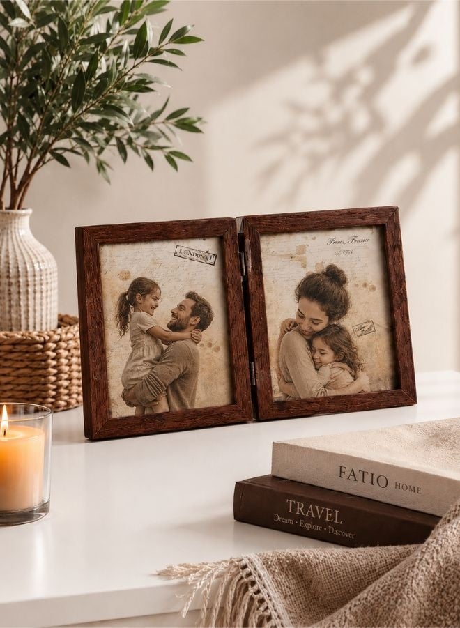 Dual-Fold Wooden Photo Frame: Showcasing Memories in Style and Flexibility (Four Photos) ( Dark Brown) - Image 5