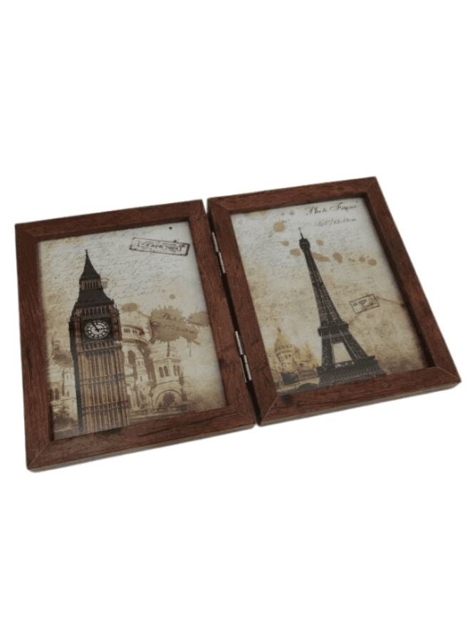 Dual-Fold Wooden Photo Frame: Showcasing Memories in Style and Flexibility (Four Photos) ( Dark Brown) - Image 2