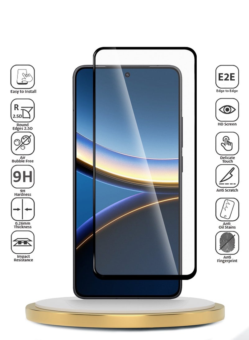 دبليو تيك زجاج حماية الشاشة بالكامل من نوع الغراء الكامل بالتقنية المحصنة لجهاز Xiaomi Poco F7 Pro / Xiaomi Poco F7 Ultra 5G 2025 سلسلة Premium E2E - شفاف/أسود - Image 2