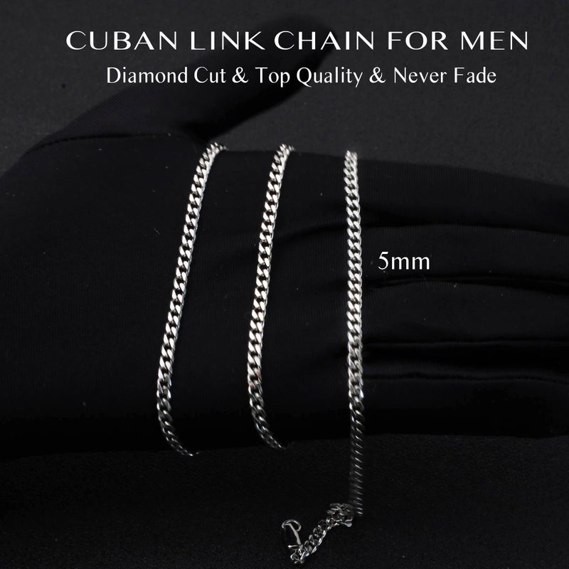 OLARCU 5mm Mens Silver Stainless Steel Cuban Link Chain Necklace for Men (5mm-Silver, 20 Inches) - Image 4
