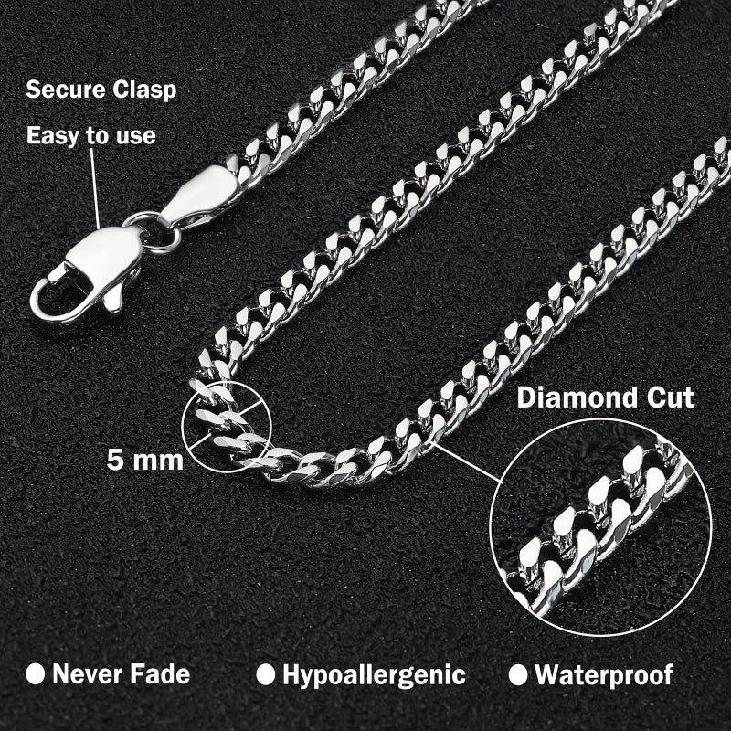 OLARCU 5mm Mens Silver Stainless Steel Cuban Link Chain Necklace for Men (5mm-Silver, 20 Inches) - Image 2