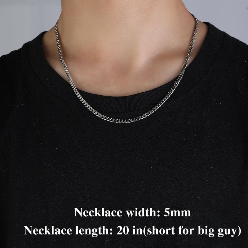 OLARCU 5mm Mens Silver Stainless Steel Cuban Link Chain Necklace for Men (5mm-Silver, 20 Inches) - Image 3