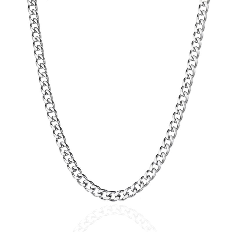 OLARCU 5mm Mens Silver Stainless Steel Cuban Link Chain Necklace for Men (5mm-Silver, 20 Inches) - Image 1