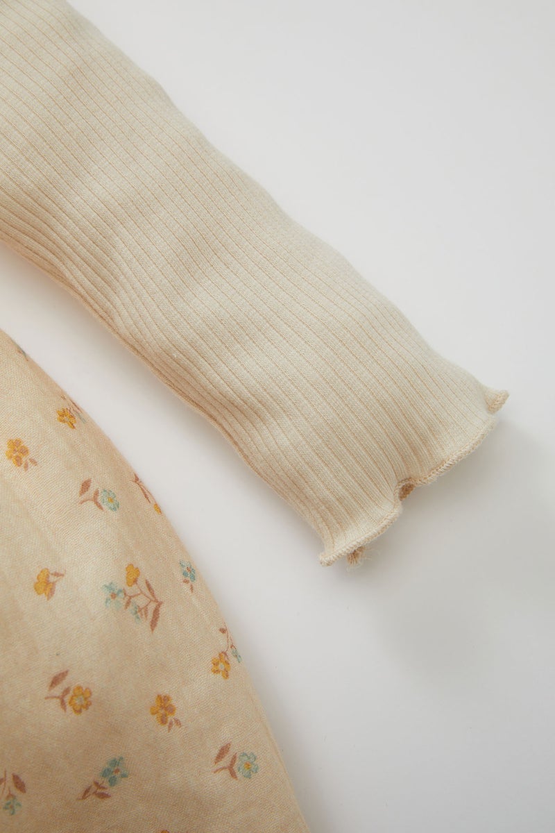 ديفاكتو فستان بيبي بناتي فلورال مضلع قصة عادية كم طويل بياقة مستديرة - Image 3