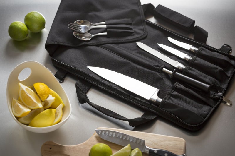 Noble Home Chef Chef Knife Roll Bag (6 slots) is Padded and Holds 5 Knives PLUS a Protected Pouch for Your Knife Steel! Our Durable Knife Carrier Includes Shoulder Strap, Handle, and Business Card Holder. (Bag Only)  - Image 2