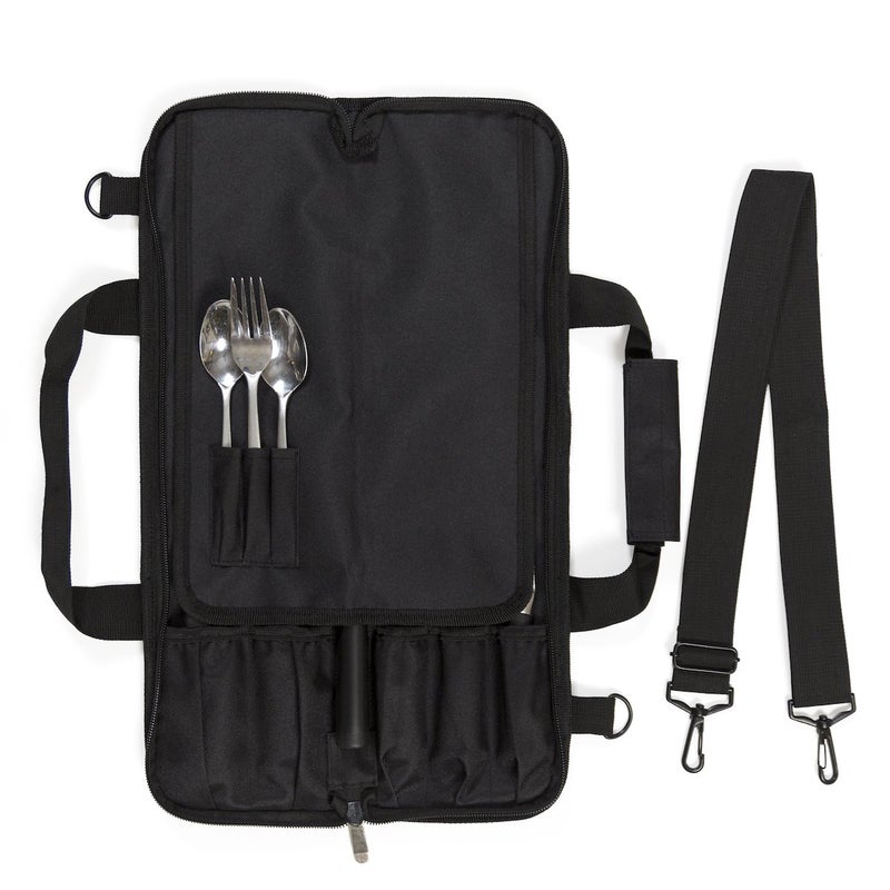 Noble Home Chef Chef Knife Roll Bag (6 slots) is Padded and Holds 5 Knives PLUS a Protected Pouch for Your Knife Steel! Our Durable Knife Carrier Includes Shoulder Strap, Handle, and Business Card Holder. (Bag Only)  - Image 3
