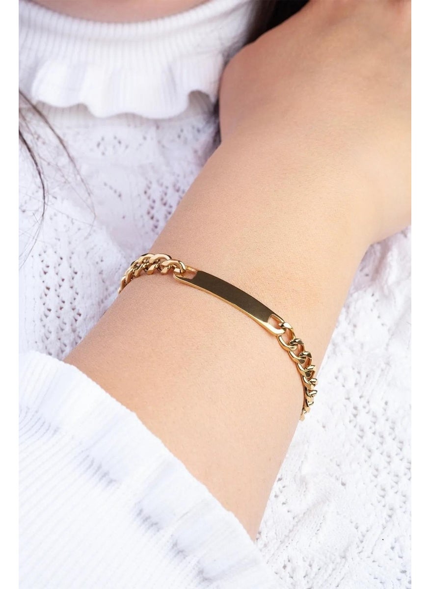Takı Dükkanı Personalized Name Written Gold Plated Steel Men's Bracelet ack06isr  - Image 2