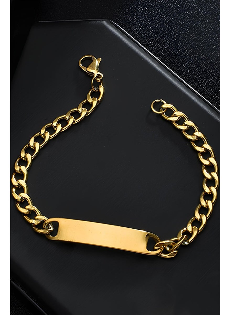Takı Dükkanı Personalized Name Written Gold Plated Steel Men's Bracelet ack06isr  - Image 3