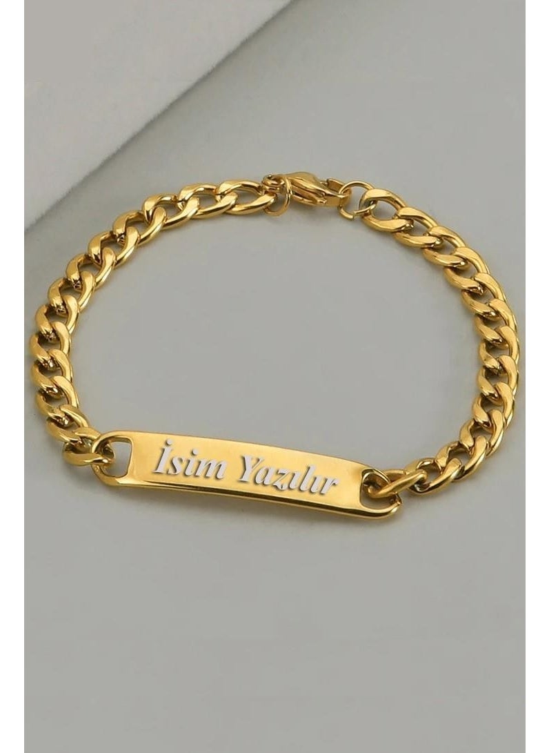 Takı Dükkanı Personalized Name Written Gold Plated Steel Men's Bracelet ack06isr  - Image 1