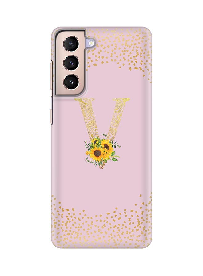 Stylizedd Monogram Slim Cover for Samsung Galaxy S21 Plus 5G Case Custom Initials Letter Floral Pattern Snap Series Mobile Cover Matte Alphabet  - V (Pink) - Image 1
