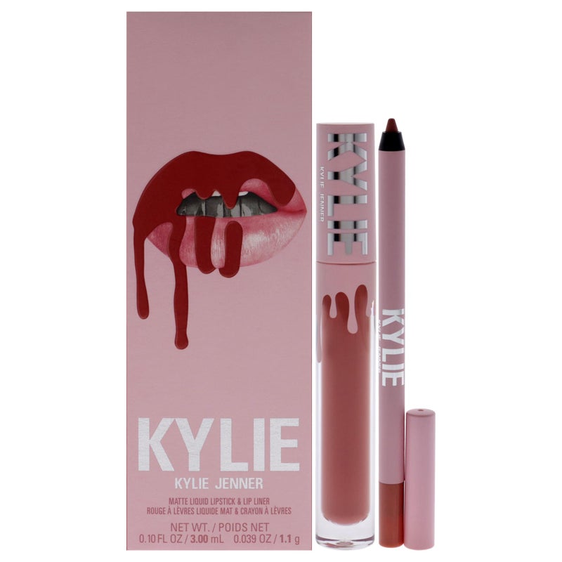 Kylie Cosmetics مجموعة أحمر الشفاه مات من كايلي كوزمتيكس 801 كوين سائل للنساء 2 قطعة 010 أونصة أحمر شفاه سائل مات 003 أونصة محدد شفاه