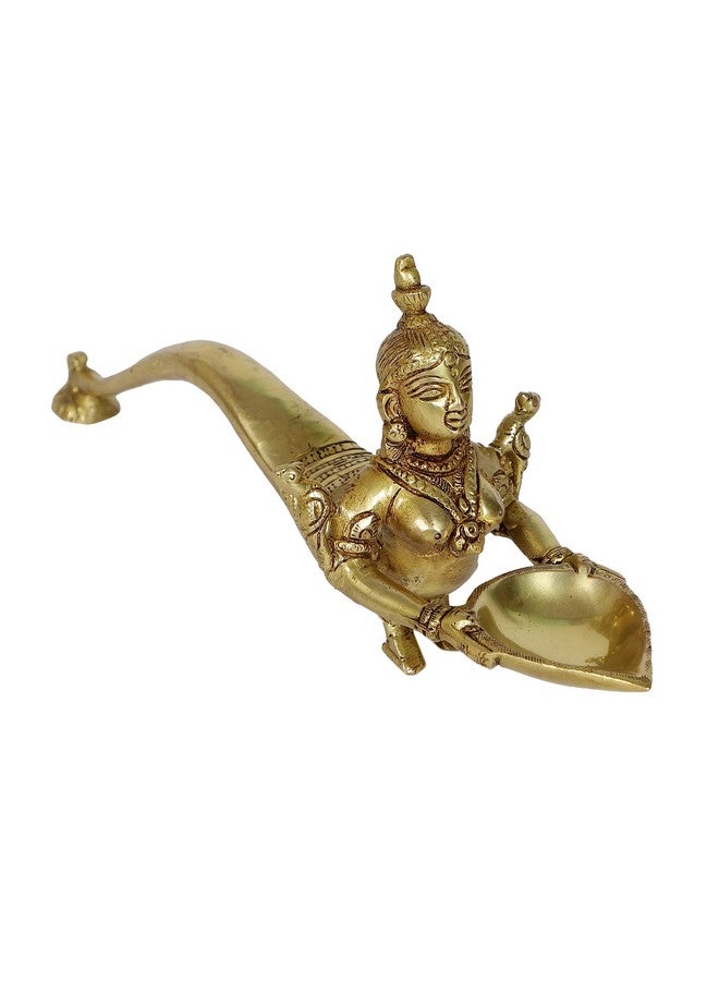 Two Moustaches Mermaid Design Brass Aarti Diya, Brass Pooja Spoon, Housewarming Gifts, Brass Oil Lamp, Standard, Pack Of 1 - Image 3