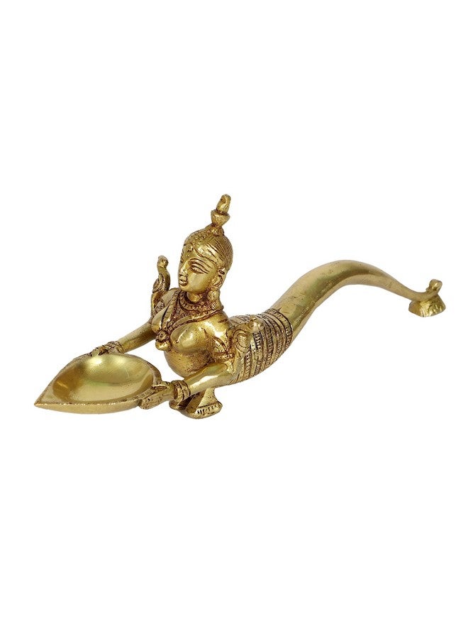 Two Moustaches Mermaid Design Brass Aarti Diya, Brass Pooja Spoon, Housewarming Gifts, Brass Oil Lamp, Standard, Pack Of 1 - Image 1
