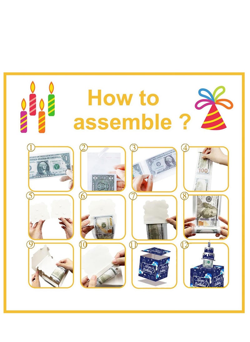 Generic Happy Birthday Surprise Money Pull Box with DIY Stickers, Creative Cash Gift Pull Out Cake Card for Any Age, Includes 50Pcs Bags, Perfect for Birthday Party and Celebrations  - Image 4