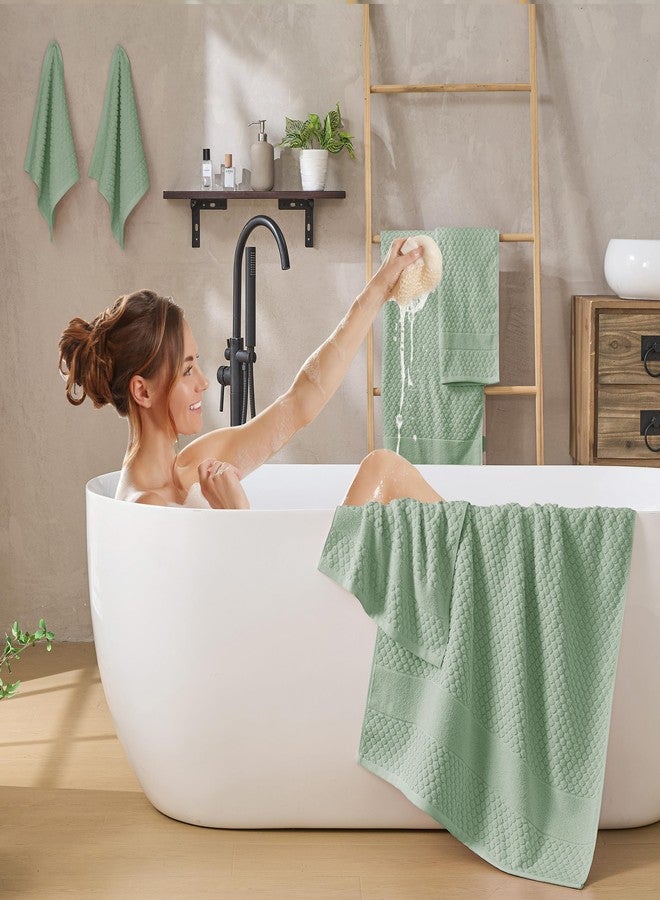سيمبل آند أوبيولنس مجموعة مناشف فاخرة من Simple&Opulence، مكونة من 6 قطع، مناشف حمام قطنية 100% مع حلقة تعليق (منشفتان للحمام، ومنشفتان لليدين، ومنشفتان للوجه). أنيقة وناعمة وعالية الامتصاص، مناسبة للمنزل والفندق وصالة الألعاب الرياضية والمنتجعات الصحية - لون أخضر حكيم - Image 2