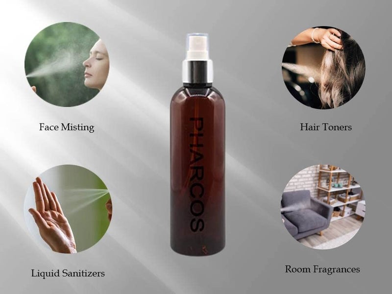 Pharcos 200Ml Amber Plastic Bottle With Silver Metallic Collar White Mist Spray Unbreakable LeakProof Refillable Containers For Home Office Car And Cleaning Oils Sanitizers Pack Of 4 - Image 2