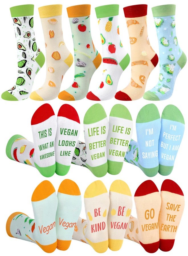 Liitrsh 6 Pairs Funny Vegan Gifts Ideas for Women Vegetarian Socks Novelty Vegetable Fruit Pattern Crew Socks for Women Men Christmas Stocking Stuffers - Image 1