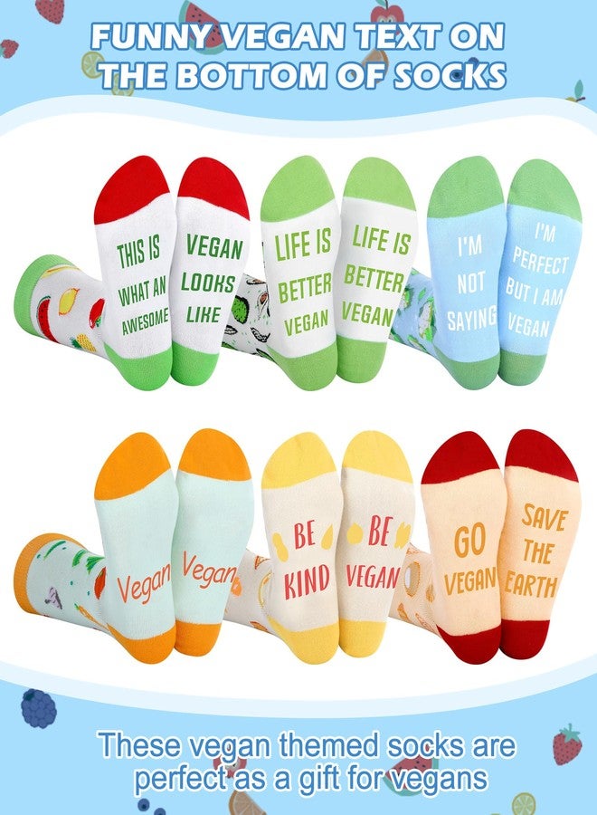Liitrsh 6 Pairs Funny Vegan Gifts Ideas for Women Vegetarian Socks Novelty Vegetable Fruit Pattern Crew Socks for Women Men Christmas Stocking Stuffers - Image 2