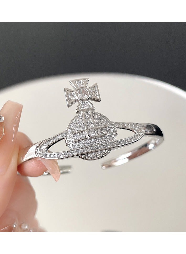JEEJPV Saturn bracelet full of diamonds, classic planet bracelet, high-end niche opening, adjustable and versatile - Image 4