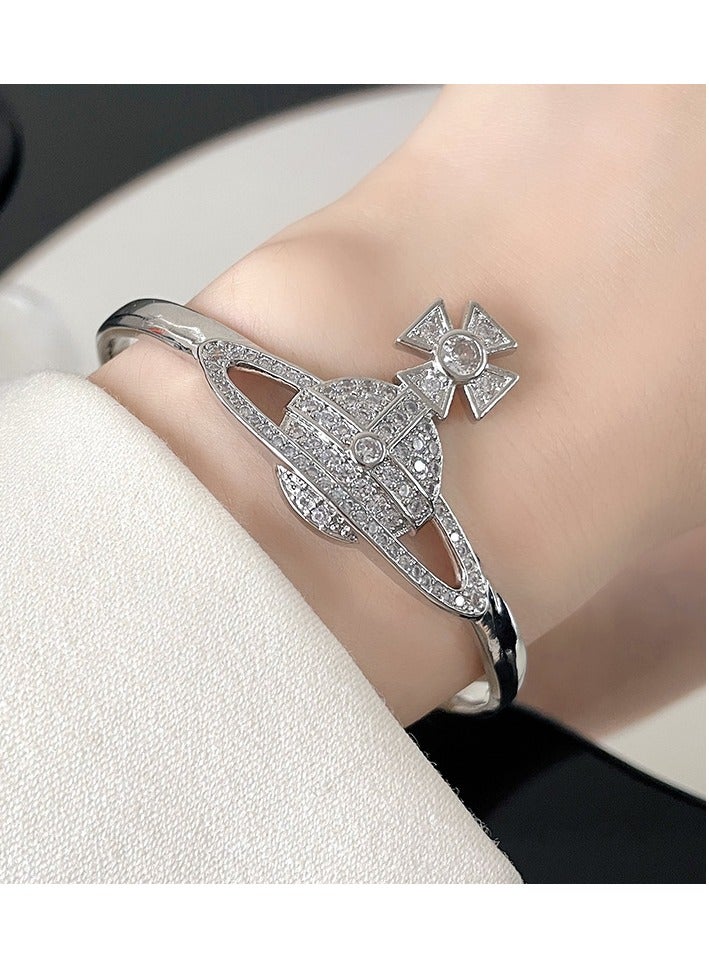 JEEJPV Saturn bracelet full of diamonds, classic planet bracelet, high-end niche opening, adjustable and versatile - Image 1