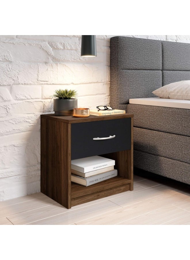 Generic Stella Trading Bedside Table, Wood, Columbia Walnut/ABS Black, 28 x 39 x 41 cm  - Image 1