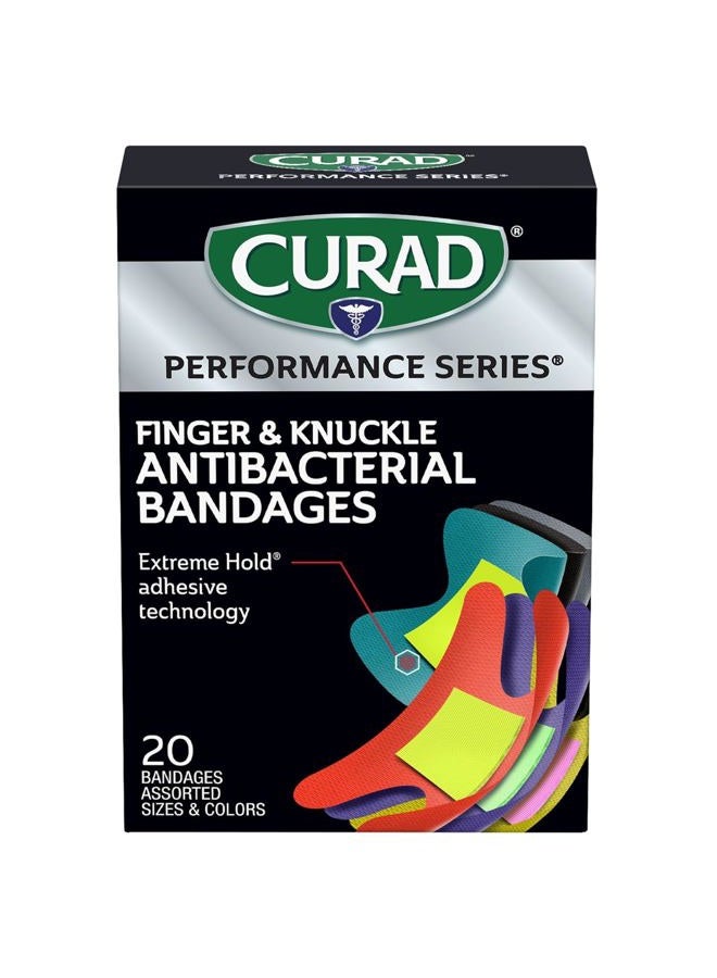 CURAD CURIM5021 Performance Series Ironman Fingertip and Knuckle Antibacterial Bandages, Extreme Hold Adhesive Technology, Fabric Bandages, 20 Count - Image 1