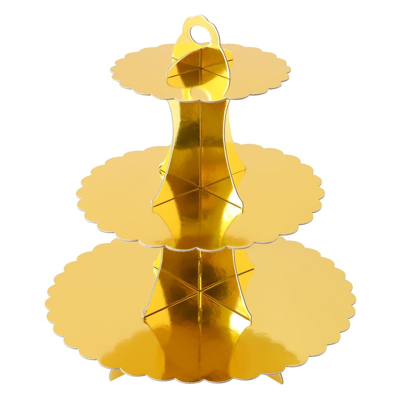 Soleebee 3-Tier Cupcake Stand, Cardboard Cupcake Tower, Dessert Cup Cake Stand Tower for Birthday Wedding Party Decoration, Cupcake Tier Stand 1 Set (Gold) - Image 1
